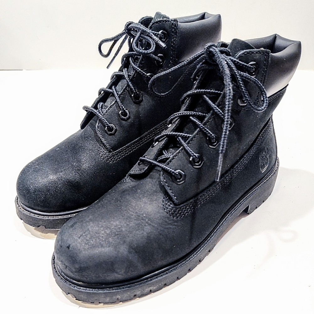 Timberland Youth 12707 Premium Waterproof Boots Black Nubuck Leather Girls 3 US - Picture 4 of 13